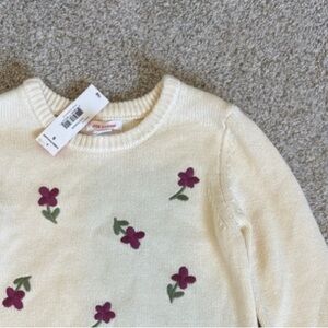 Joe Fresh Girls Knit Cream Sweater Embroidered Flowers Size 5 Toddler NEW